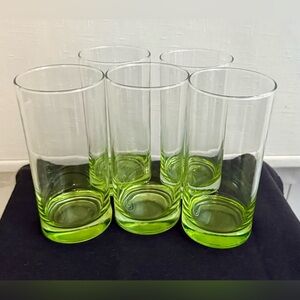 5 Libbey Crisa glasses green weighted bottom. 6”H 16oz